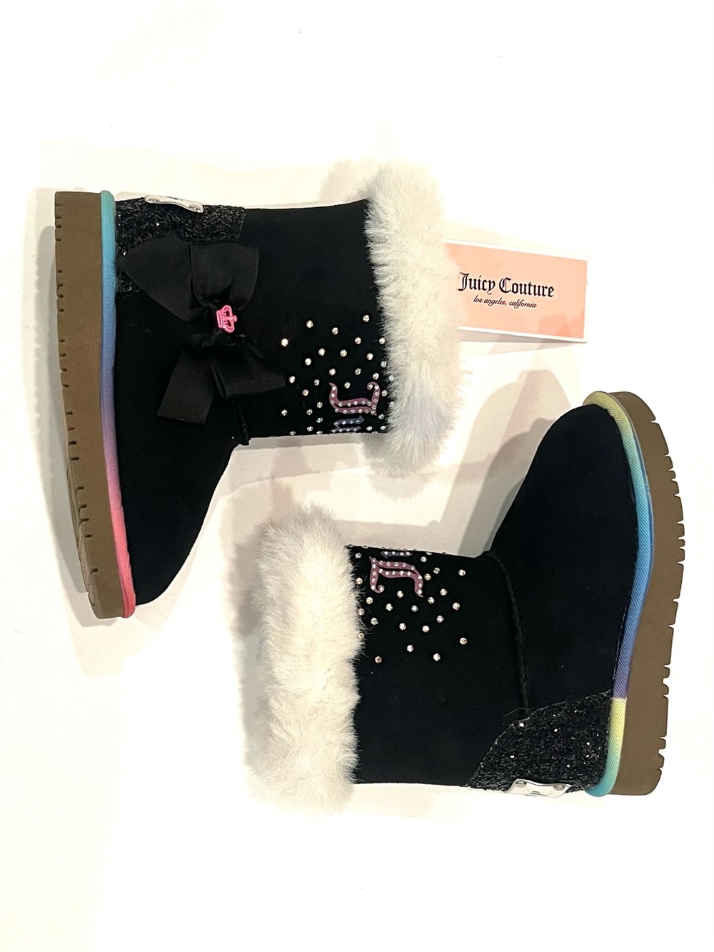 Juicy Couture Black Lil Santa Maria Faux Fur Boots NEW